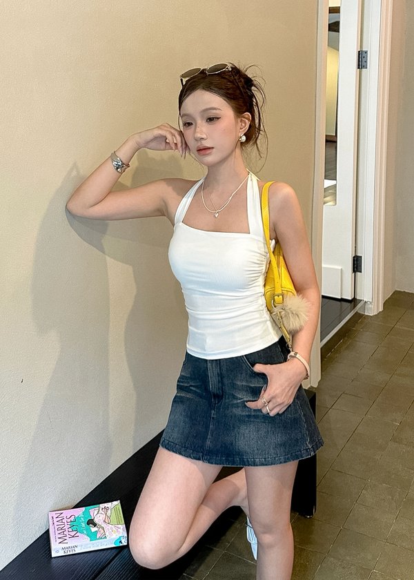 Chrome Denim Skorts in Dark Wash