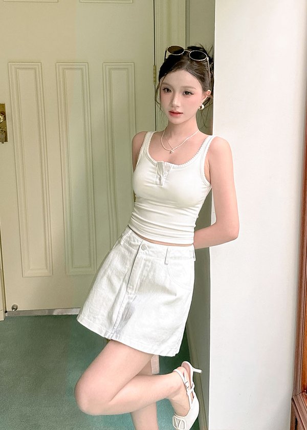 Chrome Denim Skorts in White