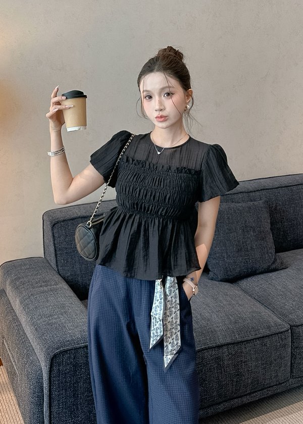Moonflower Floral Babydoll Top in Black