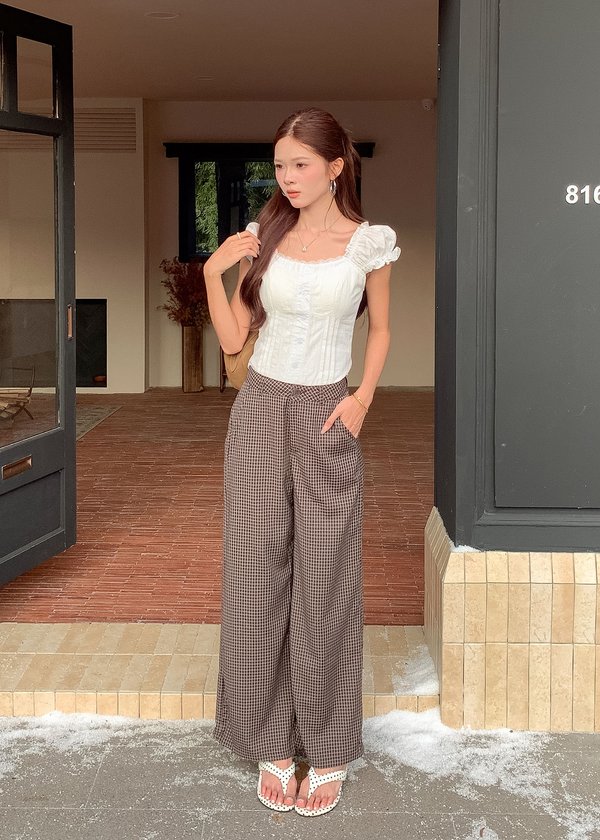 Motif Checkered Straight Cut Pants in Cocoa Grid