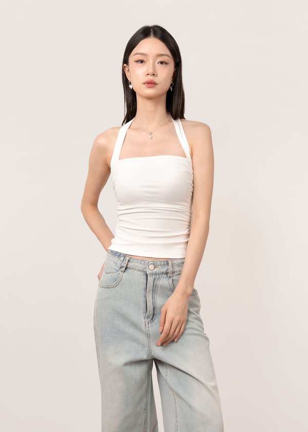 Smitten Halter Mesh Top in White