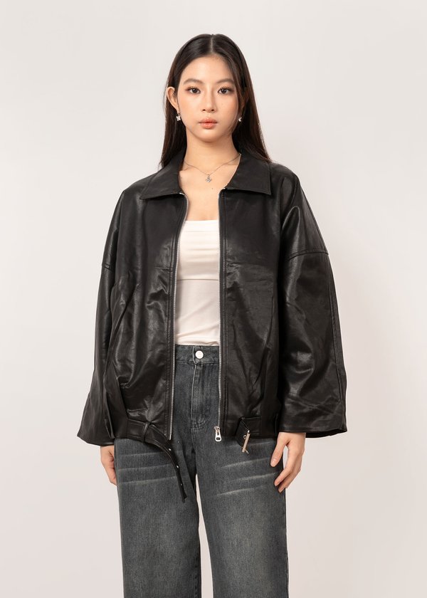 Inferno Oversized Leather Jacket in Black