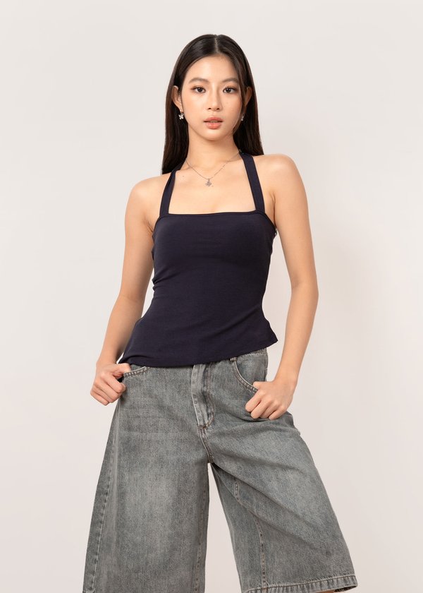 Tilly Halter Asymmetrical Top in Navy *US*