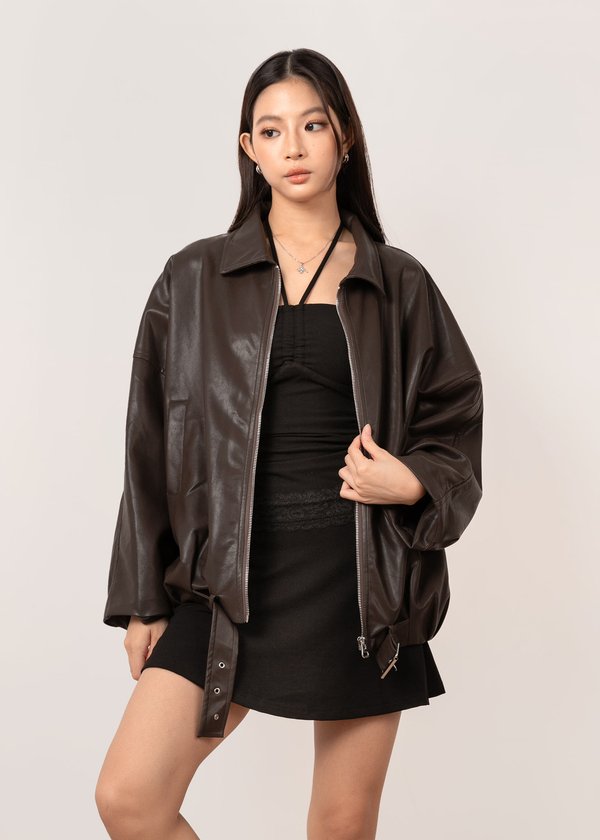 Inferno Oversized Leather Jacket in Espresso Brown