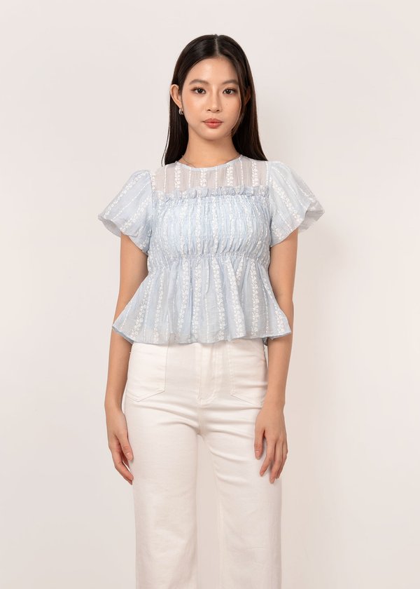Moonflower Floral Babydoll Top in Soft Blue Floral
