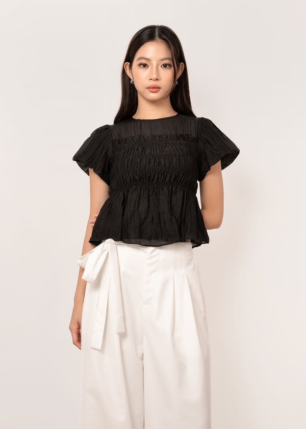 Moonflower Floral Babydoll Top in Black