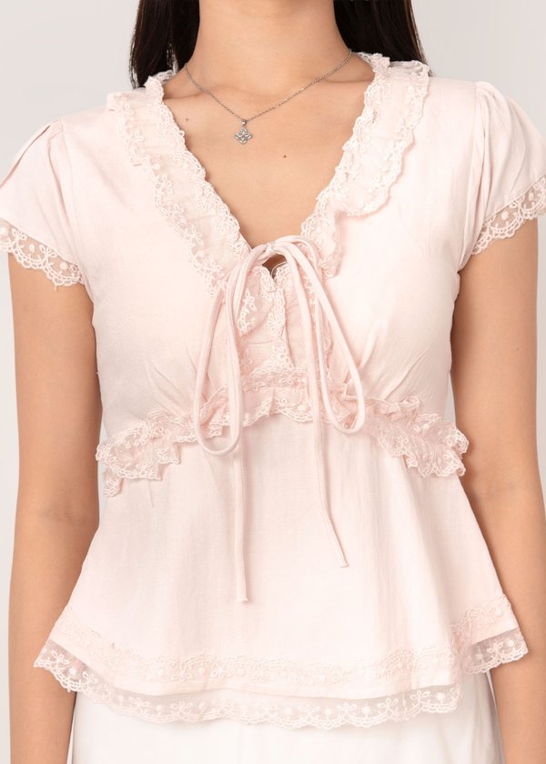 Coco Lace Ruffles Babydoll Top in Baby Pink