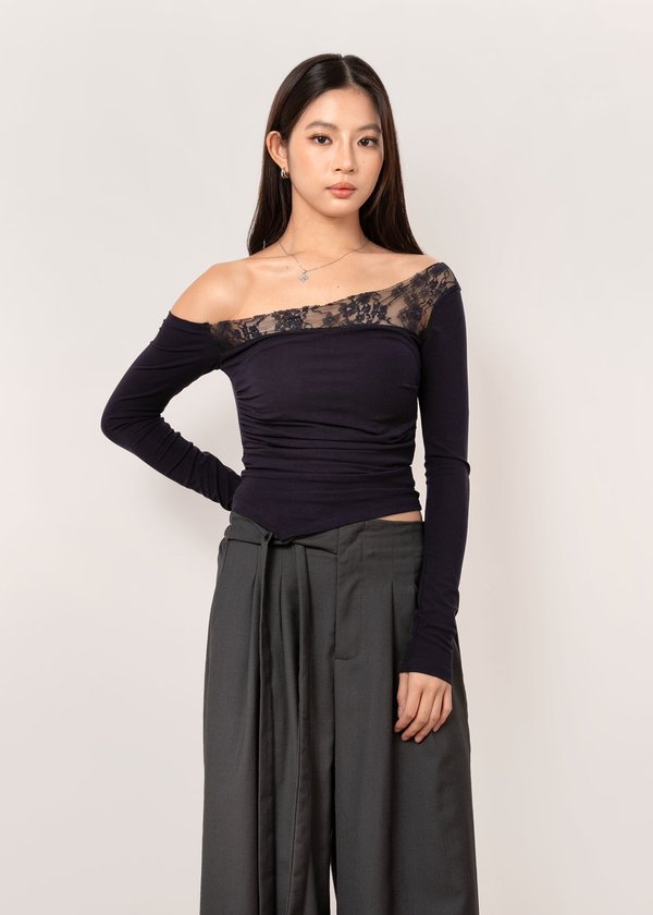 Florine Lace Long Sleeve Top in Midnight Navy *US*
