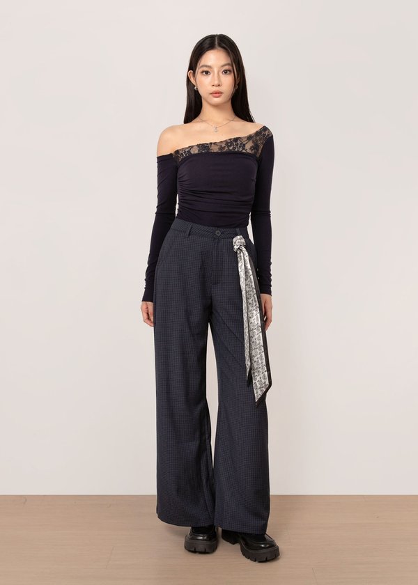 Motif Checkered Straight Cut Pants in Shadow Navy Grid