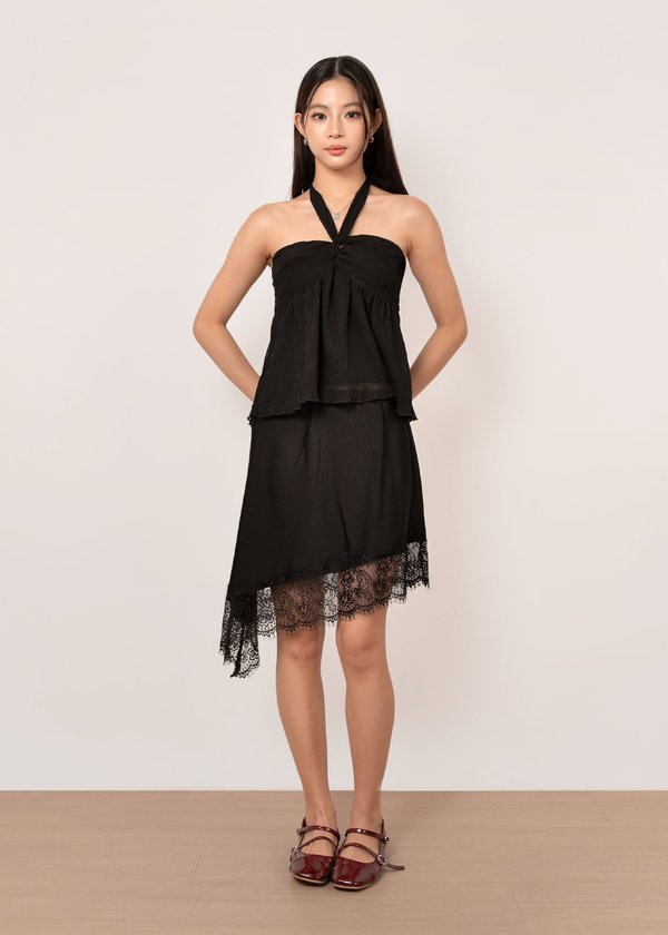 Vella Lace Asymmetrical Skirt in Black