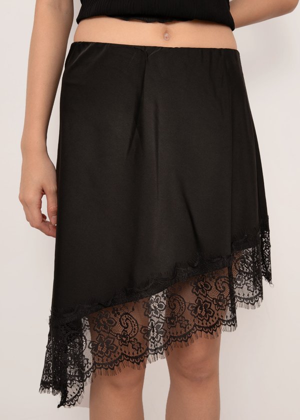 Vella Lace Asymmetrical Skirt in Black