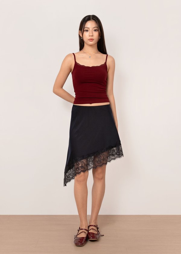 Vella Lace Asymmetrical Skirt in Deep Navy
