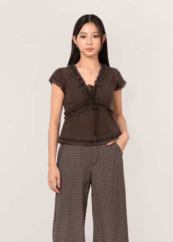 Coco Lace Ruffles Babydoll Top in Espresso Brown
