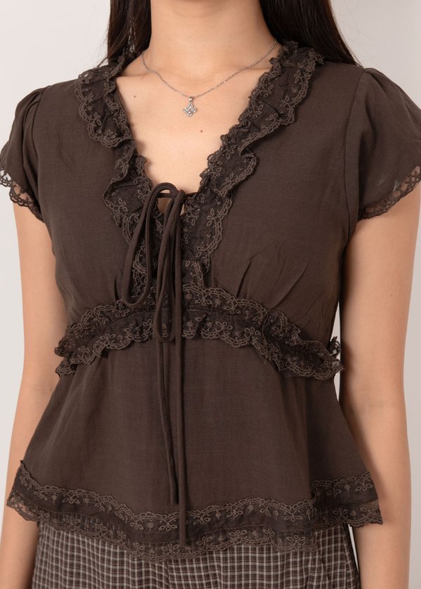 Coco Lace Ruffles Babydoll Top in Espresso Brown