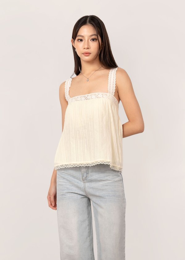 Livia Lace Babydoll Top in Buttermilk