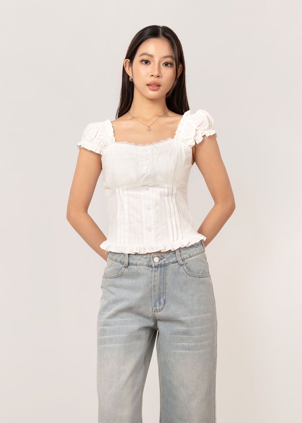 Tessa Lace Ruffles Top in White