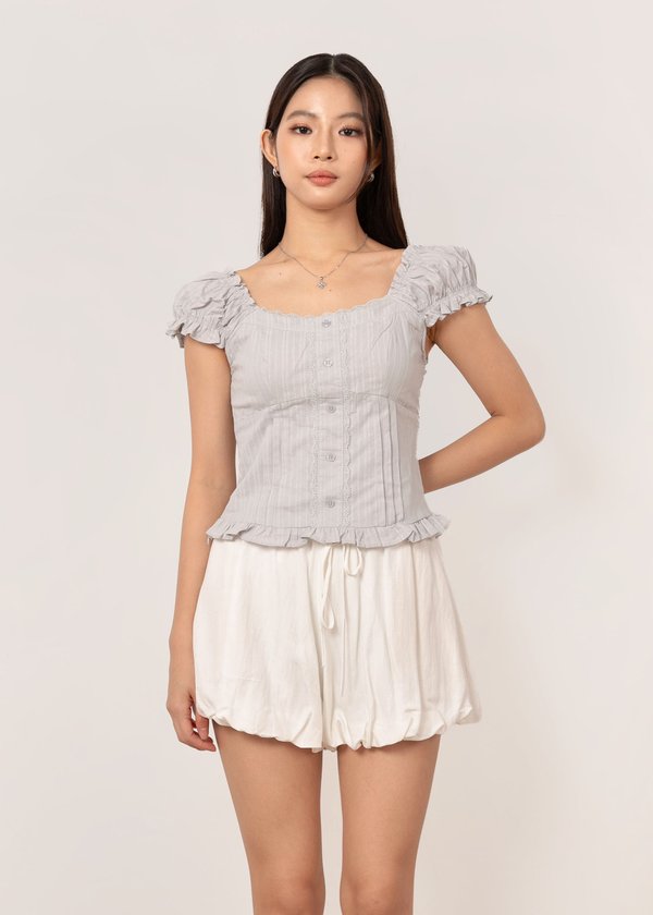 Tessa Lace Ruffles Top in Slate Blue Grey