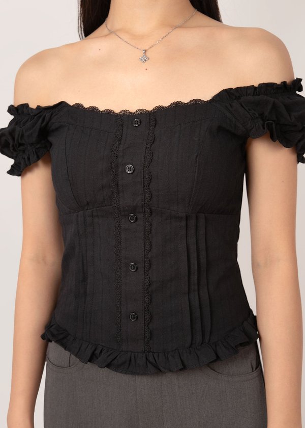 Tessa Lace Ruffles Top in Black