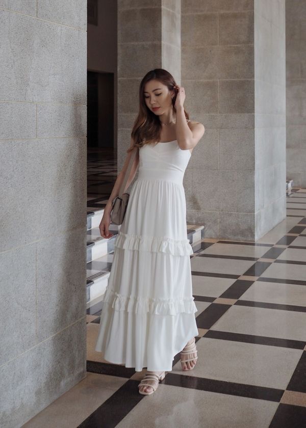 Dior Ruffles Maxi Dress in White #6stylexclusive