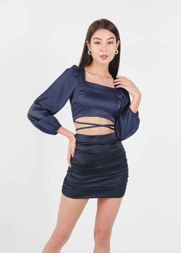 Lyla Satin Square Neck Top in Midnight Blue #6stylexclusive
