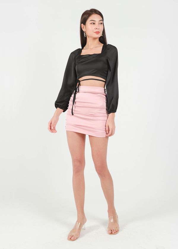 Raquel Satin Ruched Skirt in Rose Pink #6stylexclusive