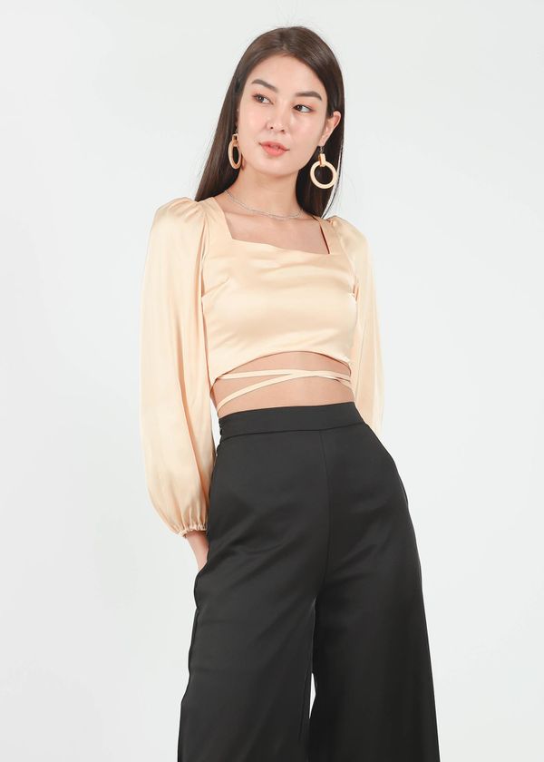 Lyla Satin Square Neck Top in Mellow Gold #6stylexclusive