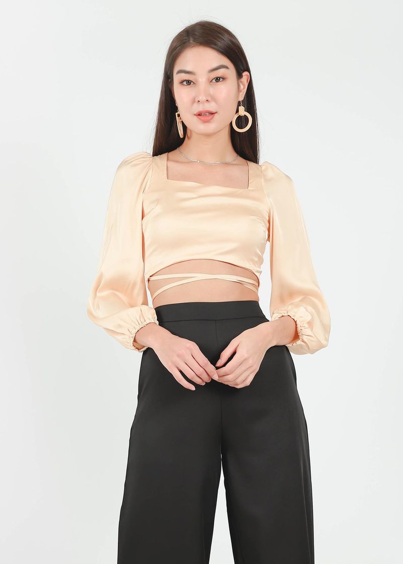 Lyla Satin Square Neck Top in Mellow Gold 6stylexclusive