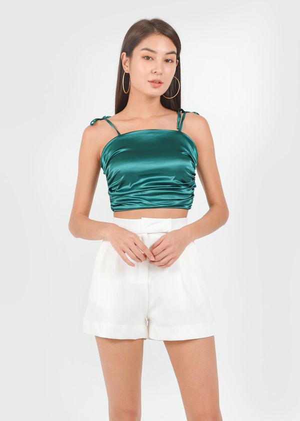 Ellie Satin Ruched Top in Emerald Green #6stylexclusive