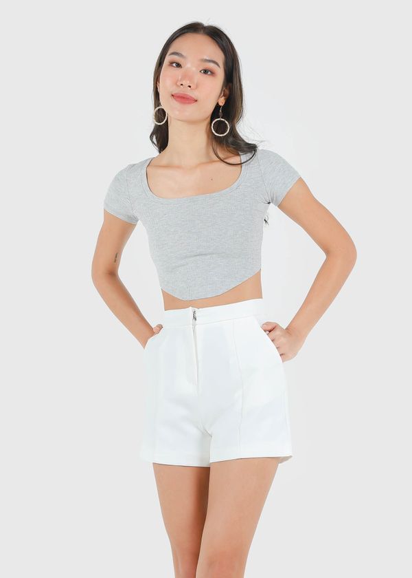 Clea Curved Hem Crop Top in Grey