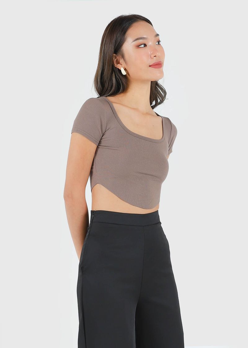 Shape Mocha Thick Rib Under Bust Binded Crop Top