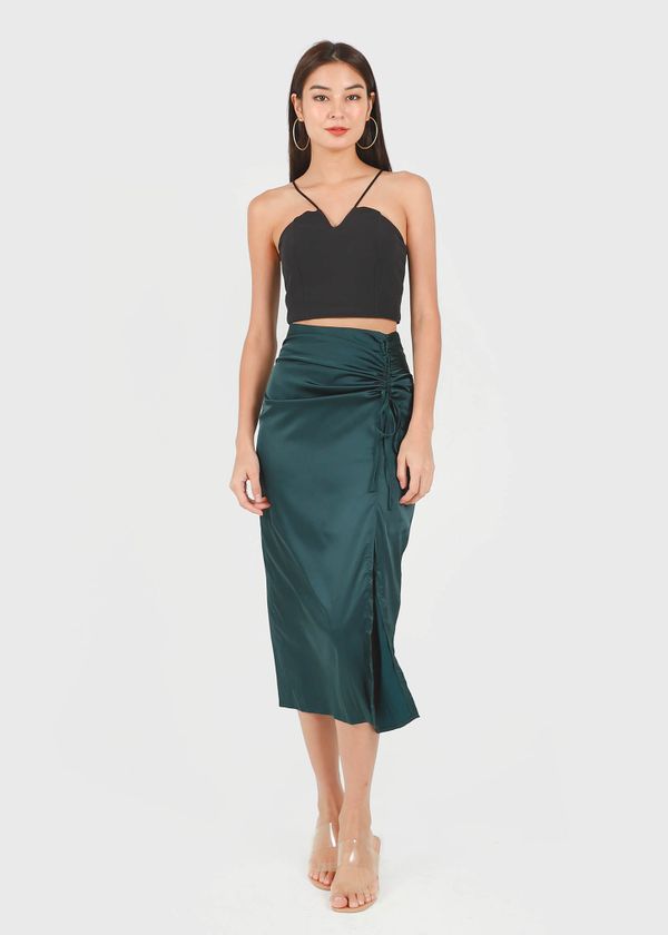 Brea Satin Midi Slit Skirt in Emerald Green #6stylexclusive