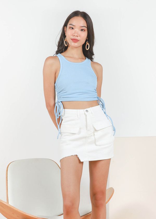 Maella Ruched Racer Top in Cloudy Blue