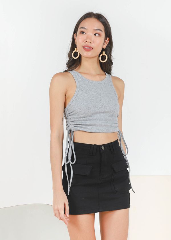 Maella Ruched Racer Top in Grey