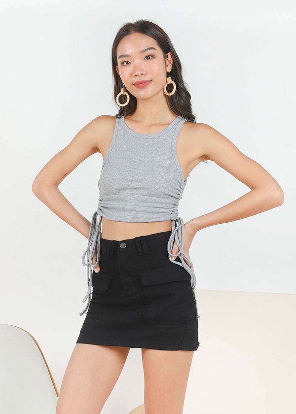 Maella Ruched Racer Top in Grey
