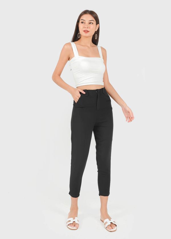 Shelia Buckle Tapered Panel Pants in Black #6stylexclusive