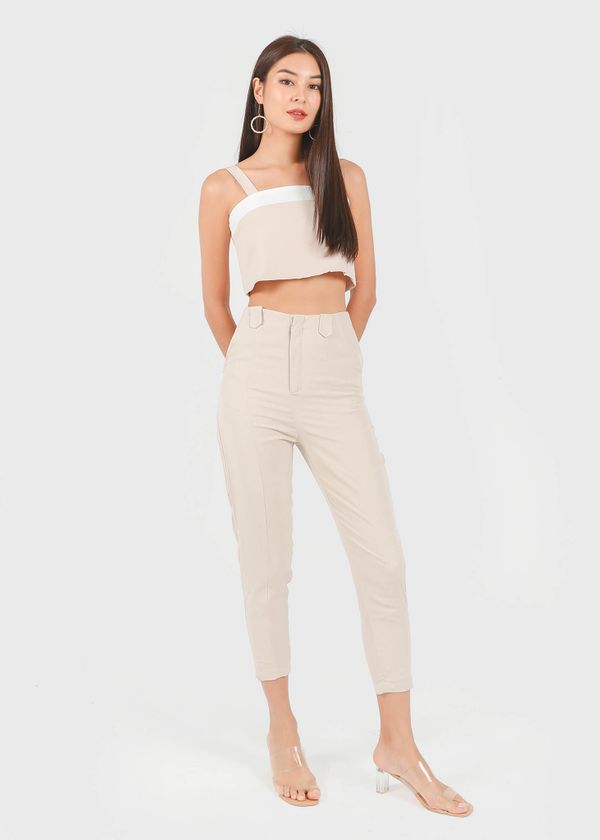 Shelia Buckle Tapered Panel Pants in Sand #6stylexclusive