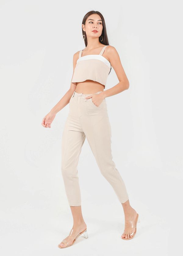 Shelia Buckle Tapered Panel Pants in Sand #6stylexclusive