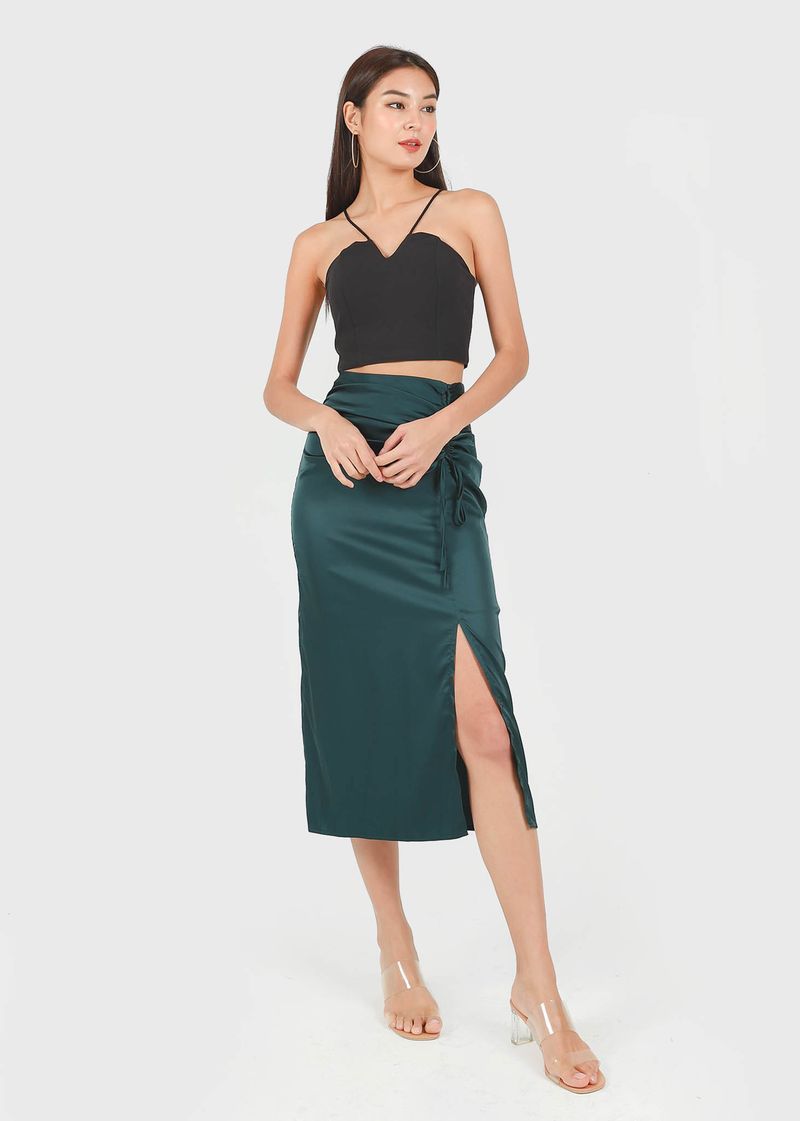 Blair Midi Slit Skirt in Pistachio Green #6stylexclusive