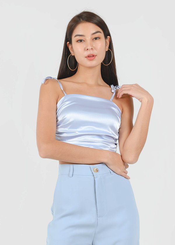 Ellie Satin Ruched Top in Lilac Blue #6stylexclusive