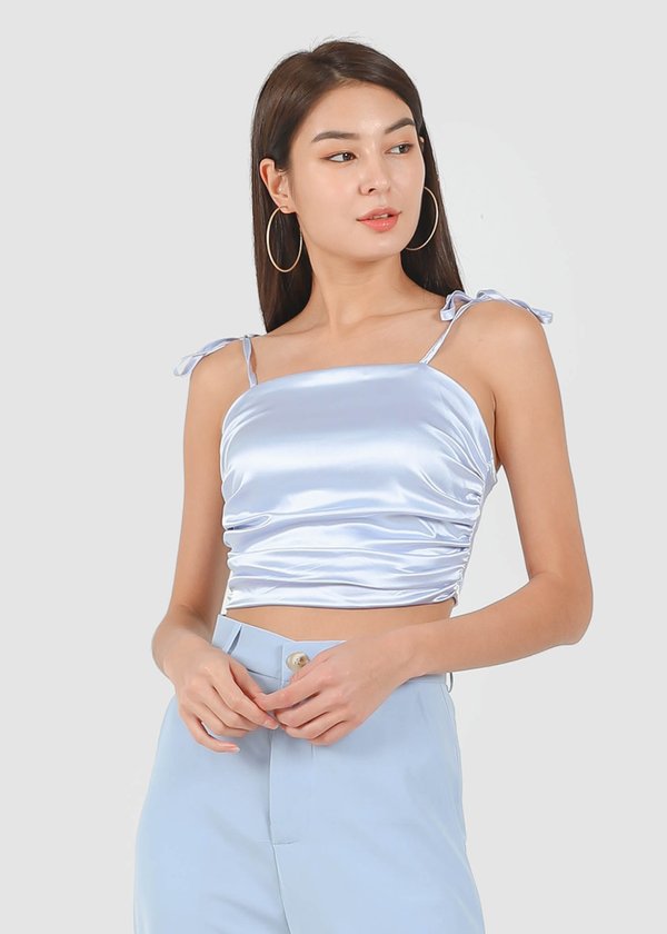 Ellie Satin Ruched Top in Lilac Blue #6stylexclusive