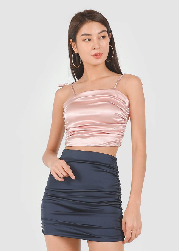 Ellie Satin Ruched Top in Rose Pink #6stylexclusive