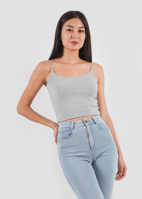 Basic Soft Ribbed Top In Grey