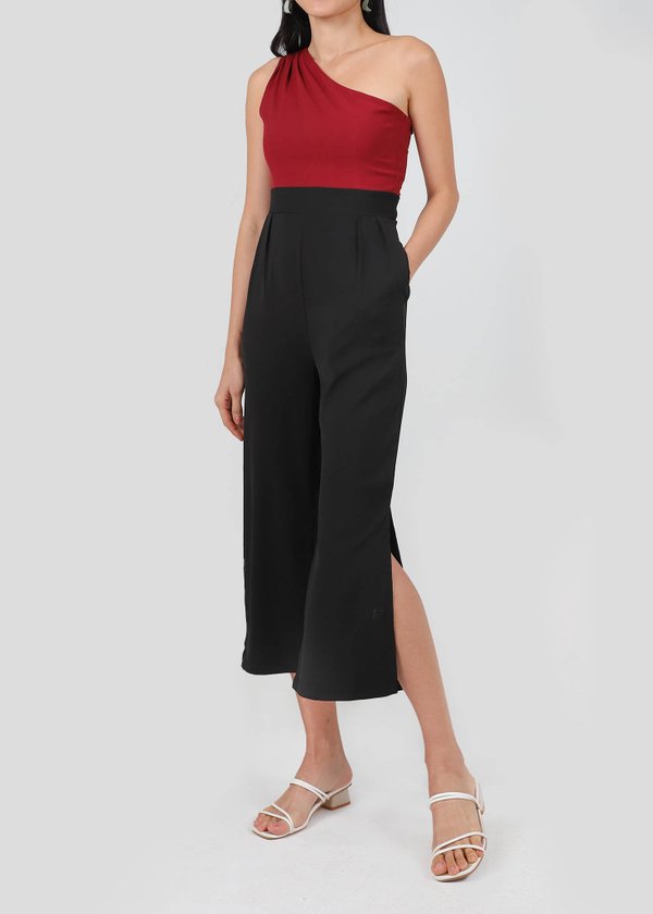 Athena Toga Colorblock Jumpsuit in Maroon X Black #6stylexclusive