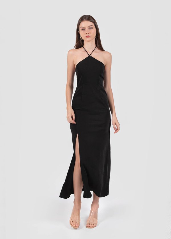 Tiara Halter Maxi Dress in Black #6stylexclusive