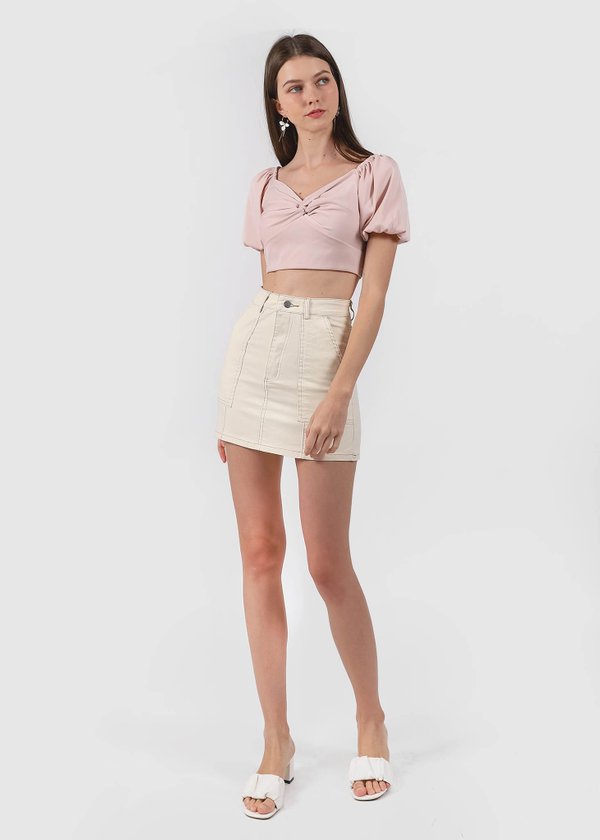 Tovia Denim Contrast Skirt in Ecru #6stylexclusive