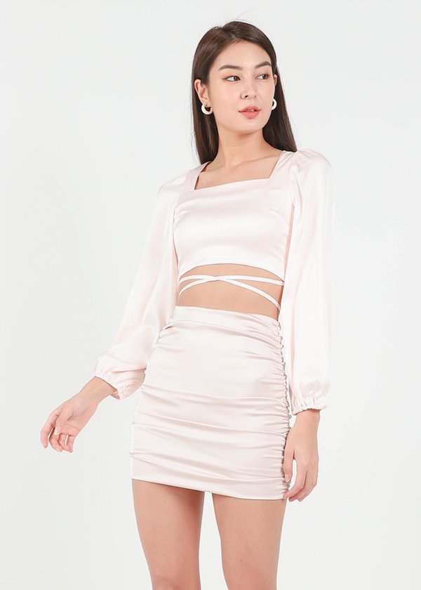 Raquel Satin Ruched Skirt in Champange Pink #6stylexclusive