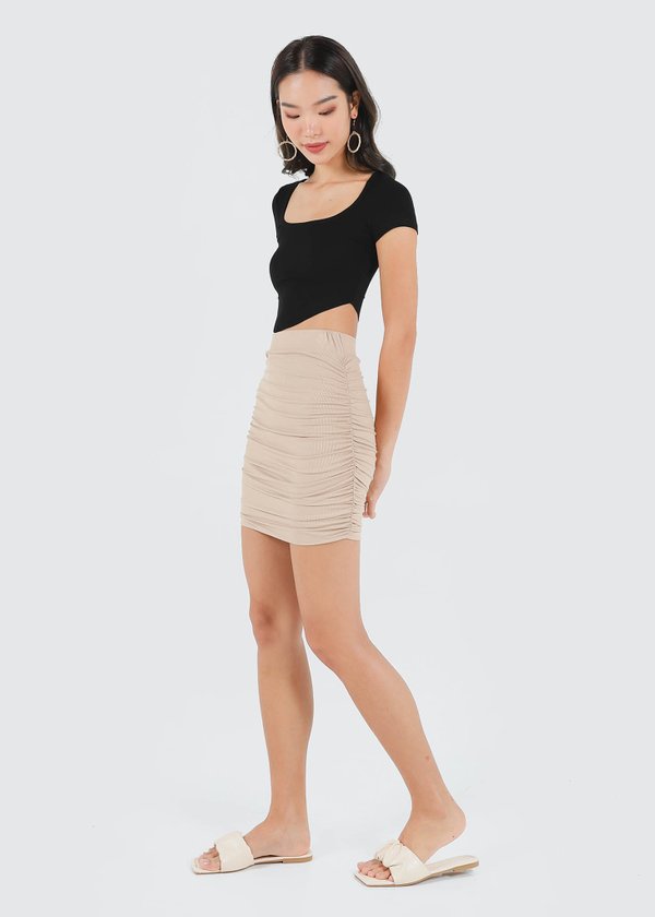 Bran Ruched Skirt in Sand