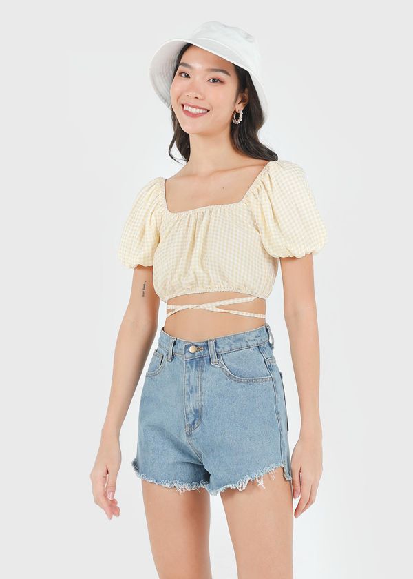 Kayen Gingham Puffy 2 Way Top in Yellow #6stylexclusive