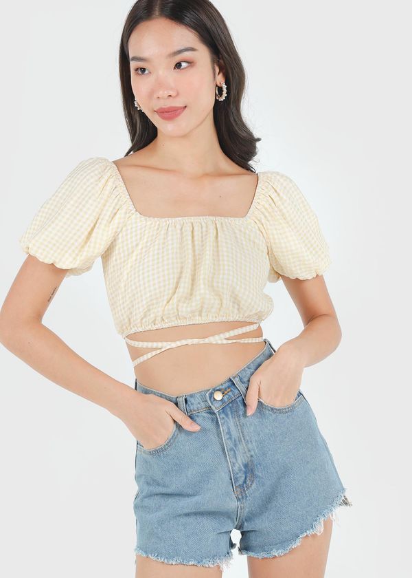 Kayen Gingham Puffy 2 Way Top in Yellow #6stylexclusive