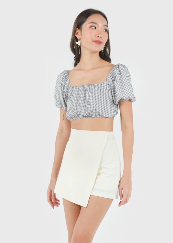 Kayen Gingham Puffy 2 Way Top in Black #6stylexclusive